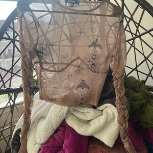 Missguided Sheer Mesh Top with Whimsical Graphic Print